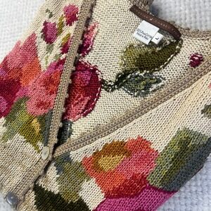 Peruvian Connection Floral Embroidered Knit Vest Women's Size L Pima Cotton